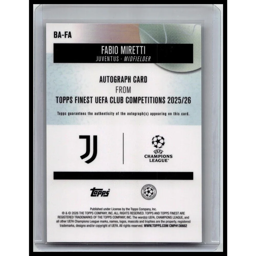 2025-26 Topps Finest UEFA Club ~ Fabio Miretti #BA-FA ~ Autograph ~ Juventus